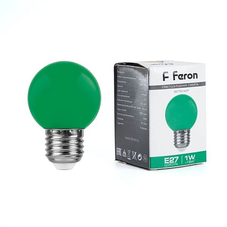 Лампа светодиод. LED   1W 220В Е27 G45 (70х45) матовый шар (зеленый) (для гирлянд) LB-37 25117