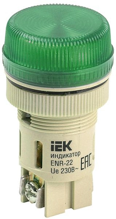 Индикатор ENR-22 сигнальная d22мм неон/230В цилиндр (зеленый) BLS40-ENR-K06
