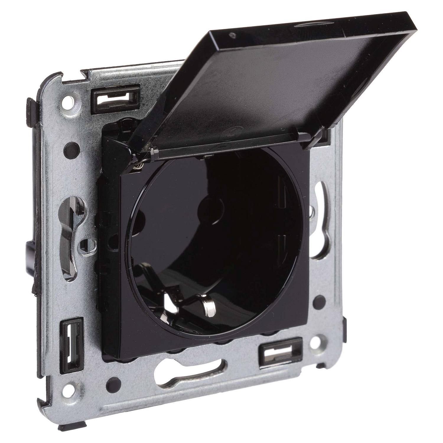 Розетка с крышкой в стену, 2P E, "Avanti", "Черный квадрат" 4402013 в каталоге ЮгКабель