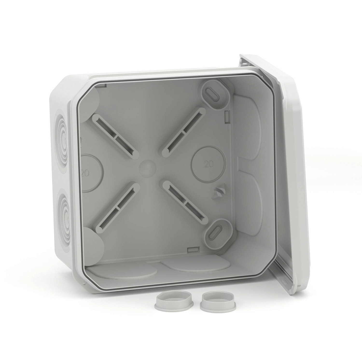 Коробка монтажная ОП 100х100х50 с 8 2 вводами д.25/20 мм, IP55 (серый) 53800 в каталоге ЮгКабель