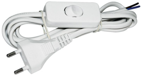 Шнур опрессованный с вилкой со встроенным выключателем 2х0,75 - 2м (белый) УШ-1КВ WUP20-02-K01