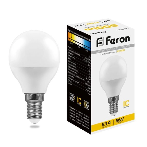 Лампа светодиод. LED  9W 2700К 800Лм Е14 30т.ч. G45 (82х45) (аналог 90W) шар LB-550 IC 25801 Лампа светодиод. LED  9W 2700К 800Лм Е14 30т.ч. G45 (82х45) (аналог 90W) шар LB-550 IC 25801 в каталоге ЮгКабель