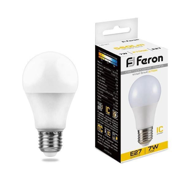Лампа светодиод. LED   7W 2700К 560Лм Е27 30т.ч. А60 (108х60) (аналог 70W) LB-91 IC 25444 Лампа светодиод. LED   7W 2700К 560Лм Е27 30т.ч. А60 (108х60) (аналог 70W) LB-91 IC 25444 в каталоге ЮгКабель