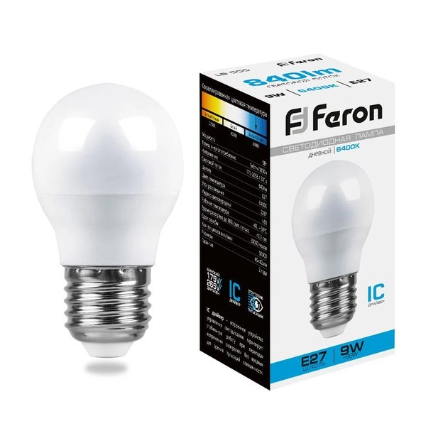 Лампа светодиод. LED  9W 6400К 840Лм Е27 30т.ч. G45 (82х45) (аналог 90W) шар LB-550 25806 Лампа светодиод. LED  9W 6400К 840Лм Е27 30т.ч. G45 (82х45) (аналог 90W) шар LB-550 25806 в каталоге ЮгКабель