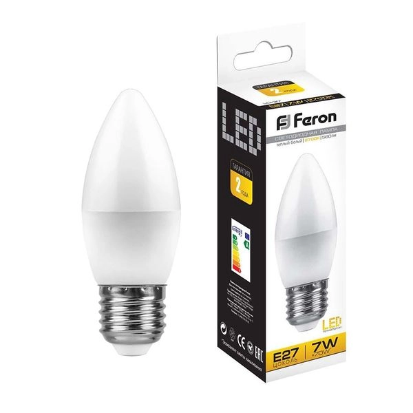 Лампа светодиод. LED   7W 2700К 560Лм Е27 30т.ч. C35 (100х37) (аналог 70W) свеча LB-97 IC 25758 Лампа светодиод. LED   7W 2700К 560Лм Е27 30т.ч. C35 (100х37) (аналог 70W) свеча LB-97 IC 25758 в каталоге ЮгКабель