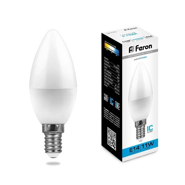 Лампа светодиод. LED 11W 6400К 955Лм Е14 30т.ч. C35 (114х37) (аналог 110W) LB-770 свеча 25943 Лампа светодиод. LED 11W 6400К 955Лм Е14 30т.ч. C35 (114х37) (аналог 110W) LB-770 свеча 25943 в каталоге ЮгКабель