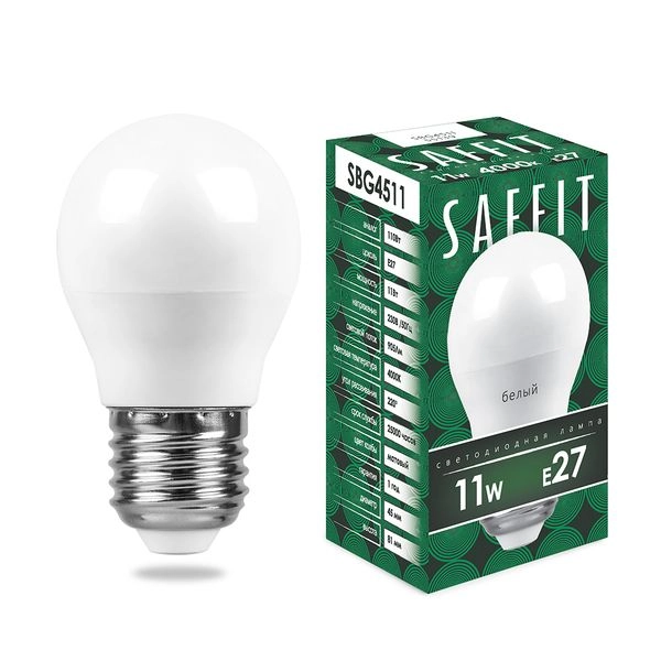 Лампа светодиод. LED 11W 4000К 905Лм Е27 30т.ч. G45 (81х45) (аналог 120W) шар SBG4511 55139 Лампа светодиод. LED 11W 4000К 905Лм Е27 30т.ч. G45 (81х45) (аналог 120W) шар SBG4511 55139 в каталоге ЮгКабель