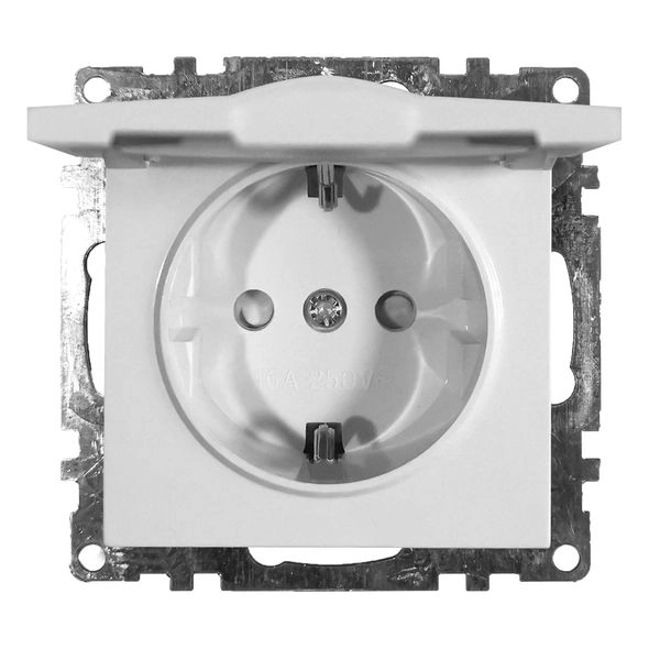 Розетка электрическая 1-местная с/з с штор с крышкой (механизм), серия Катрин, GLS16-7112-01, белый 39302 в каталоге ЮгКабель