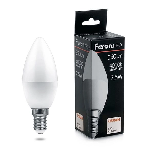 Лампа светодиод. LED  7,5W 4000К 650Лм Е14 50т.ч. C37 (100х37) (аналог 60W) свеча LB-1307 OSRAM LED 38054 Лампа светодиод. LED  7,5W 4000К 650Лм Е14 50т.ч. C37 (100х37) (аналог 60W) свеча LB-1307 OSRAM LED 38054 в каталоге ЮгКабель