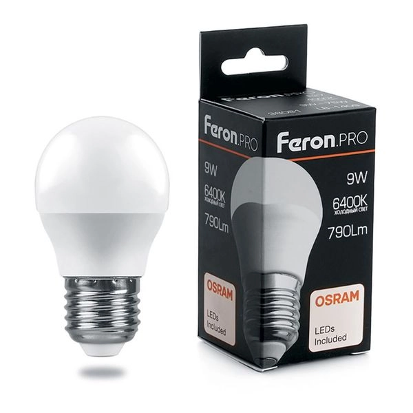 Лампа светодиод. LED  9W 6400К 790Лм Е27 30т.ч. G45 (90х45) (аналог 75W) шар LB-1409 OSRAM LED 38082 в каталоге ЮгКабель