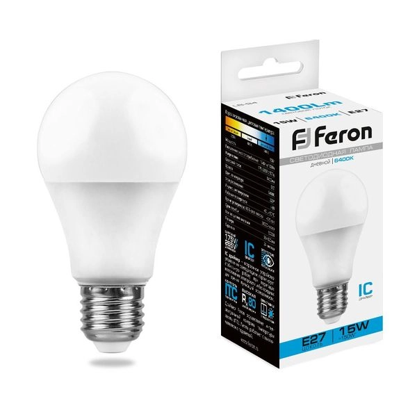 Лампа светодиод. LED 15W 6400К 1300Лм Е27 30т.ч. А60 (118х60) (аналог 120W) LB-94 IC 25630 Лампа светодиод. LED 15W 6400К 1300Лм Е27 30т.ч. А60 (118х60) (аналог 120W) LB-94 IC 25630 в каталоге ЮгКабель