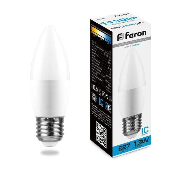 Лампа светодиод. LED   13W 6400К 1130Лм Е27 30т.ч. C37 (121х37) (аналог 120W) свеча LB-970 38112 Лампа светодиод. LED   13W 6400К 1130Лм Е27 30т.ч. C37 (121х37) (аналог 120W) свеча LB-970 38112 в каталоге ЮгКабель