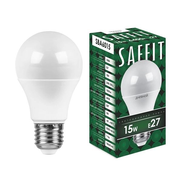 Лампа светодиод. LED 15W 6400К 1500Лм Е27 30т.ч. А60 (118х60) (аналог 140W) SBA6015 55012 Лампа светодиод. LED 15W 6400К 1500Лм Е27 30т.ч. А60 (118х60) (аналог 140W) SBA6015 55012 в каталоге ЮгКабель