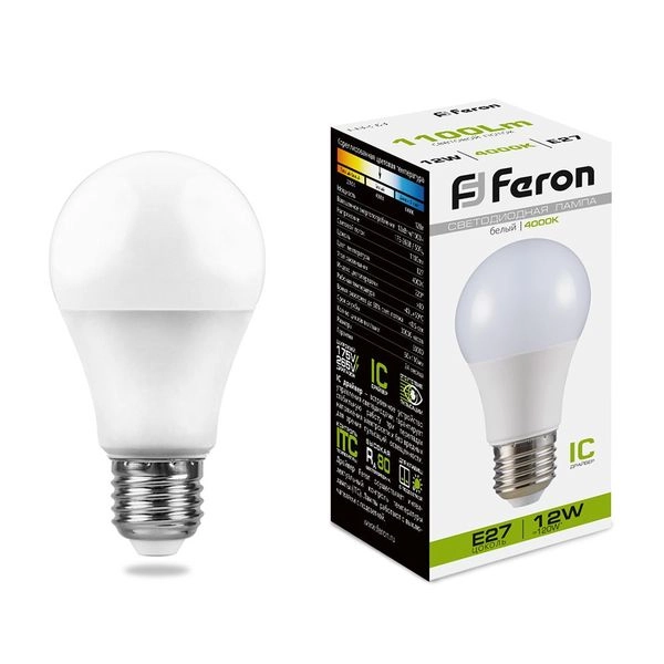 Лампа светодиод. LED 12W 4000К 1100Лм Е27 30т.ч. А60 (118х60) (аналог 120W) LB-93 IC 25487 Лампа светодиод. LED 12W 4000К 1100Лм Е27 30т.ч. А60 (118х60) (аналог 120W) LB-93 IC 25487 в каталоге ЮгКабель
