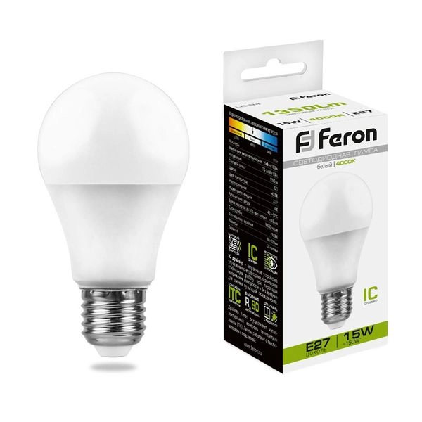 Лампа светодиод. LED 15W 4000К 1300Лм Е27 30т.ч. А60 (118х60) (аналог 140W) LB-94 IC 25629 Лампа светодиод. LED 15W 4000К 1300Лм Е27 30т.ч. А60 (118х60) (аналог 140W) LB-94 IC 25629 в каталоге ЮгКабель