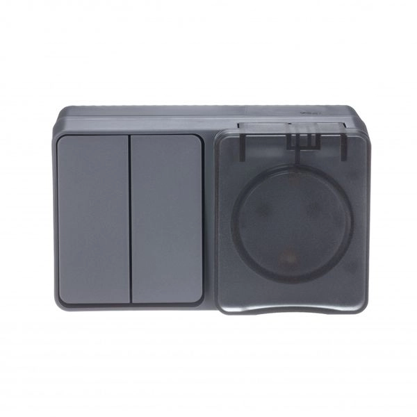 Блок ОП розетка 16А 250В с заземл. защ. шторки   2-кл. выключатель 10А IP54 антрацит Profi54 ATN544074 в каталоге ЮгКабель