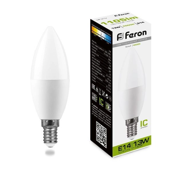 Лампа светодиод. LED 13W 4000К 1105Лм Е14 30т.ч. C37 (121х37) (аналог 120W) LB-970 свеча 38108 Лампа светодиод. LED 13W 4000К 1105Лм Е14 30т.ч. C37 (121х37) (аналог 120W) LB-970 свеча 38108 в каталоге ЮгКабель