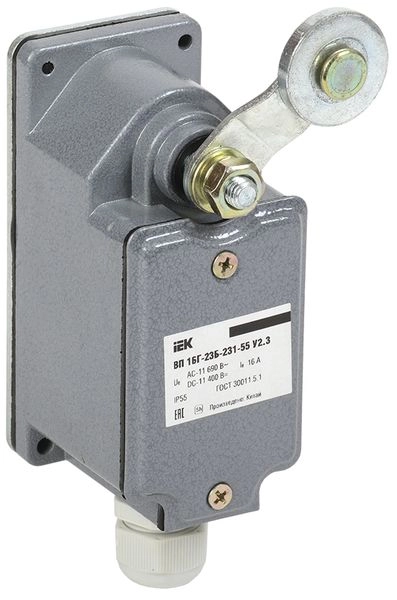 Выключатель концевой ВП 16Г-23Б-231-55 У2.3 рычаг с роликом/ход вправо/cамовозврат 1з 1р IP55 KV-1-16-1 в каталоге ЮгКабель