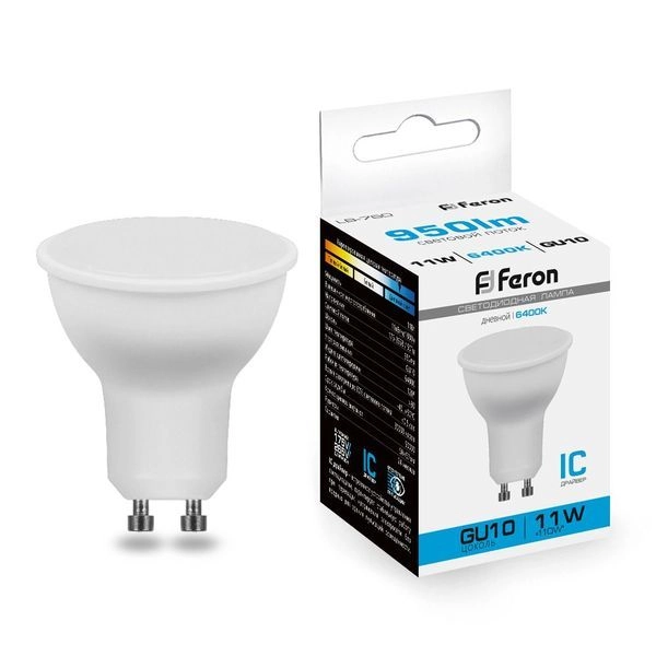 Лампа светодиод. LED 11W 6400К 950Лм MR16 GU10 30т.ч. 220V (57х50) (аналог 110W) LB-760 38142 Лампа светодиод. LED 11W 6400К 950Лм MR16 GU10 30т.ч. 220V (57х50) (аналог 110W) LB-760 38142 в каталоге ЮгКабель