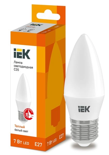Лампа светодиод. LED   7W 3000К 580Лм Е27 30т.ч. C35 (110х38) (аналог 60W) ECO свеча LLE-C35-7-230-30-E27 Лампа светодиод. LED   7W 3000К 580Лм Е27 30т.ч. C35 (110х38) (аналог 60W) ECO свеча LLE-C35-7-230-30-E27 в каталоге ЮгКабель