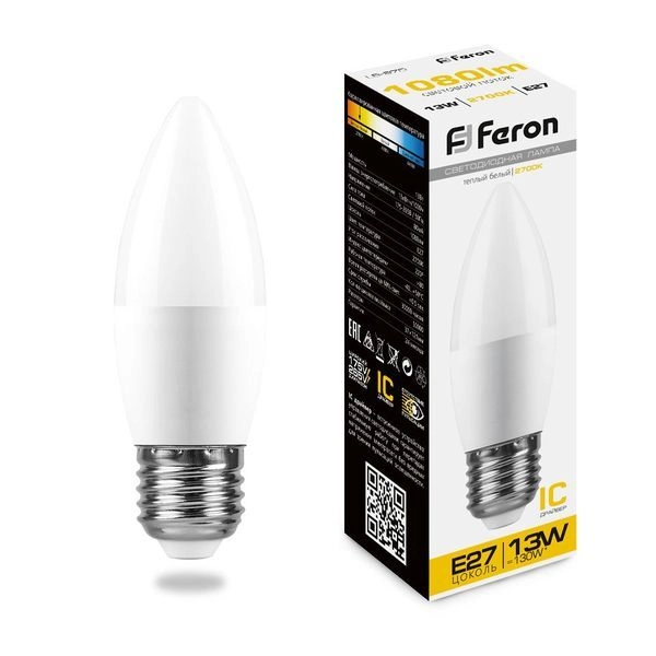 Лампа светодиод. LED   13W 2700К 1080Лм Е27 30т.ч. C37 (121х37) (аналог 120W) свеча LB-970 38110 Лампа светодиод. LED   13W 2700К 1080Лм Е27 30т.ч. C37 (121х37) (аналог 120W) свеча LB-970 38110 в каталоге ЮгКабель