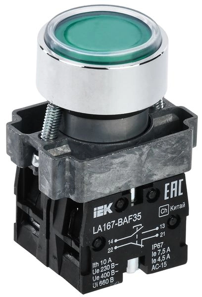 Кнопка LA167-BAF35 зеленый d22мм 1з 1р BBT20-BAF35-3-22-67-K06 Кнопка LA167-BAF35 зеленый d22мм 1з 1р BBT20-BAF35-3-22-67-K06 в каталоге ЮгКабель