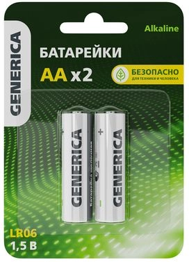 Батарейка щелоч. Alkaline LR06/AA (2шт/блистер) GENERICA ABT-LR06-ST-L02-G в каталоге ЮгКабель