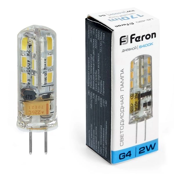 Лампа светодиод. LED 2W 6400К 150Лм G4 30т.ч.  12V (36х10) (аналог 20W) LB-420 25859 Лампа светодиод. LED 2W 6400К 150Лм G4 30т.ч.  12V (36х10) (аналог 20W) LB-420 25859 в каталоге ЮгКабель