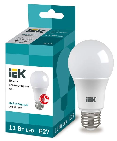 Лампа светодиод. LED 11W 4000К 990Лм Е27 30т.ч. А60 (120х60) (аналог 90W) ECO/ИЭК LLE-A60-11-230-40-E27 Лампа светодиод. LED 11W 4000К 990Лм Е27 30т.ч. А60 (120х60) (аналог 90W) ECO/ИЭК LLE-A60-11-230-40-E27 в каталоге ЮгКабель