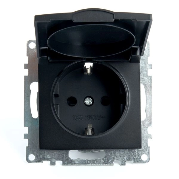 Розетка 1-местная с крышкой с защ. штор (механизм) с/з, 250В, 16А, серия Катрин, GLS16-7112-05, черн 39608 в каталоге ЮгКабель
