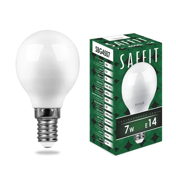 Лампа светодиод. LED  7W 4000К 560Лм Е14 30т.ч. G45 (80х45) (аналог 60W) шар SBG4507 55035 Лампа светодиод. LED  7W 4000К 560Лм Е14 30т.ч. G45 (80х45) (аналог 60W) шар SBG4507 55035 в каталоге ЮгКабель