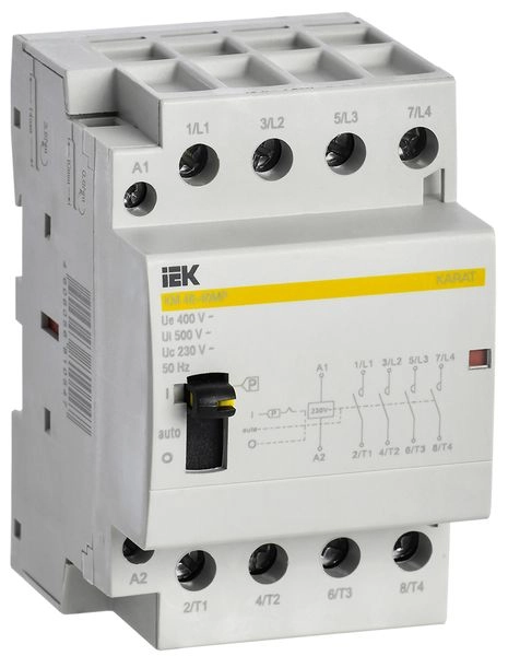 Контактор модульный 4Р 40А 4HO 230В с ручным управл. КМ40-40МР AC KARAT MKK22-40-40 в каталоге ЮгКабель