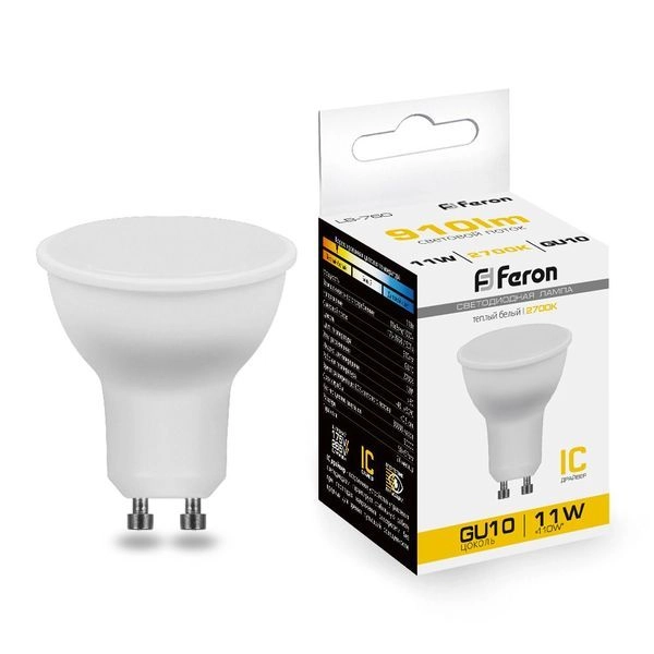 Лампа светодиод. LED 11W 2700К 910Лм MR16 GU10 30т.ч. 220V (57х50) (аналог 110W) LB-760 38140 Лампа светодиод. LED 11W 2700К 910Лм MR16 GU10 30т.ч. 220V (57х50) (аналог 110W) LB-760 38140 в каталоге ЮгКабель