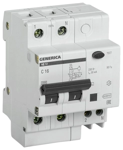 Диф. автомат 2Р С16А/30мА 4,5кА (АД12) MAD15-2-016-C-030 в каталоге ЮгКабель