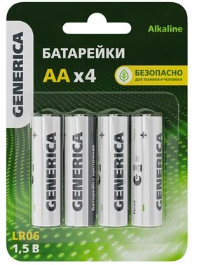 Батарейка щелоч. Alkaline LR06/AA (4шт/блистер) GENERICA ABT-LR06-ST-L04-G в каталоге ЮгКабель