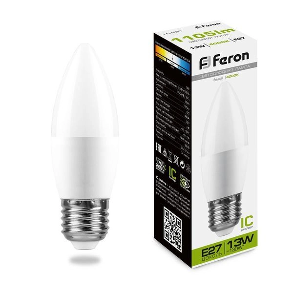 Лампа светодиод. LED   13W 4000К 1105Лм Е27 30т.ч. C37 (121х37) (аналог 120W) свеча LB-970 38111 Лампа светодиод. LED   13W 4000К 1105Лм Е27 30т.ч. C37 (121х37) (аналог 120W) свеча LB-970 38111 в каталоге ЮгКабель