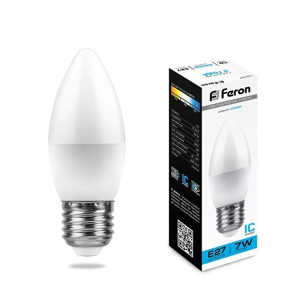 Лампа светодиод. LED   7W 6400К 600Лм Е27 30т.ч. C35 (100х37) (аналог 70W) свеча LB-97 IC 25883 Лампа светодиод. LED   7W 6400К 600Лм Е27 30т.ч. C35 (100х37) (аналог 70W) свеча LB-97 IC 25883 в каталоге ЮгКабель