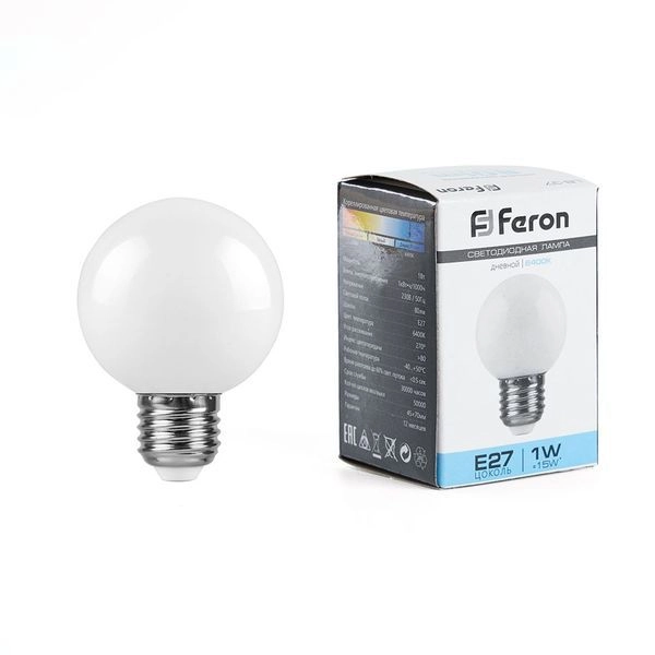 Лампа светодиод. LED   1W 6400К 80Лм Е27 30т.ч. G45 (70х45) матовый шар (для гирлянд) LB-37 25115 Лампа светодиод. LED   1W 6400К 80Лм Е27 30т.ч. G45 (70х45) матовый шар (для гирлянд) LB-37 25115 в каталоге ЮгКабель