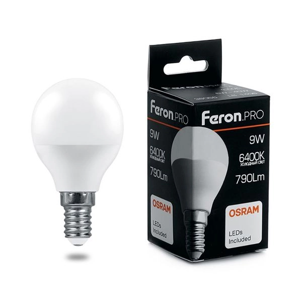 Лампа светодиод. LED  9W 6400К 790Лм Е14 30т.ч. G45 (92х45) (аналог 75W) шар LB-1409 OSRAM LED 38079 Лампа светодиод. LED  9W 6400К 790Лм Е14 30т.ч. G45 (92х45) (аналог 75W) шар LB-1409 OSRAM LED 38079 в каталоге ЮгКабель