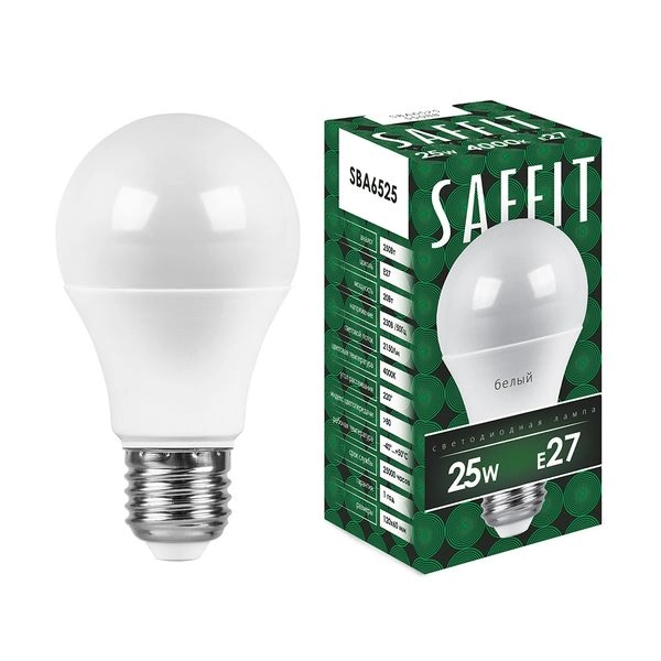Лампа светодиод. LED 25W 4000К 2150Лм Е27 30т.ч. А65 (135х65) (аналог 230W) SBA6525 55088 Лампа светодиод. LED 25W 4000К 2150Лм Е27 30т.ч. А65 (135х65) (аналог 230W) SBA6525 55088 в каталоге ЮгКабель