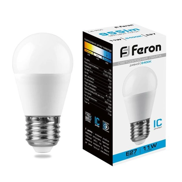 Лампа светодиод. LED 11W 6400К 955Лм Е27 30т.ч. G45 (92х45) (аналог 120W) шар LB-550 25951 Лампа светодиод. LED 11W 6400К 955Лм Е27 30т.ч. G45 (92х45) (аналог 120W) шар LB-550 25951 в каталоге ЮгКабель