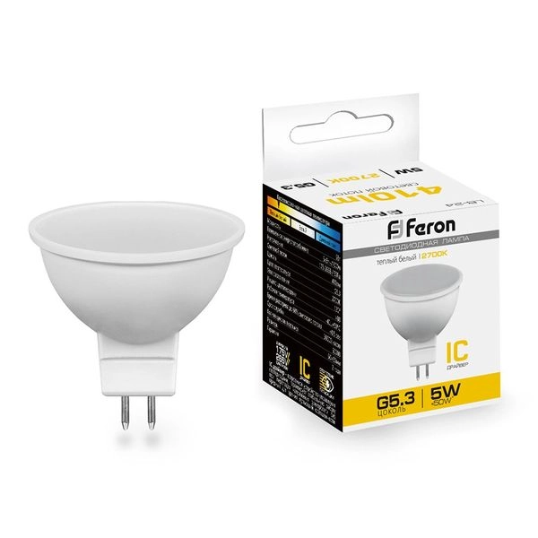 Лампа светодиод. LED   5W 2700К 410Лм MR16 GU5.3 30т.ч. 220V (50х50) (аналог 50W) LB-24 IC 25127 Лампа светодиод. LED   5W 2700К 410Лм MR16 GU5.3 30т.ч. 220V (50х50) (аналог 50W) LB-24 IC 25127 в каталоге ЮгКабель