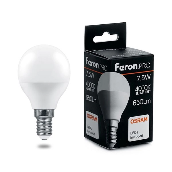 Лампа светодиод. LED  7,5W 4000К 650Лм Е14 30т.ч. G45 (81х45) (аналог 60W) шар LB-1407 OSRAM LED 38072 Лампа светодиод. LED  7,5W 4000К 650Лм Е14 30т.ч. G45 (81х45) (аналог 60W) шар LB-1407 OSRAM LED 38072 в каталоге ЮгКабель