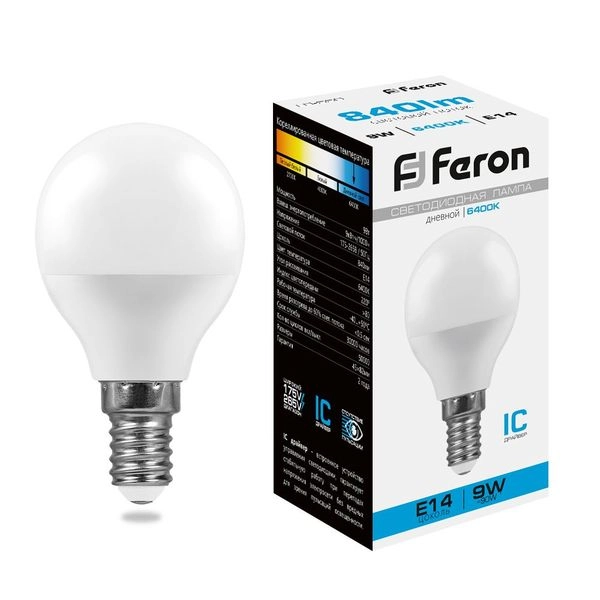 Лампа светодиод. LED  9W 6400К 840Лм Е14 30т.ч. G45 (82х45) (аналог 90W) шар LB-550 IC 25803 Лампа светодиод. LED  9W 6400К 840Лм Е14 30т.ч. G45 (82х45) (аналог 90W) шар LB-550 IC 25803 в каталоге ЮгКабель