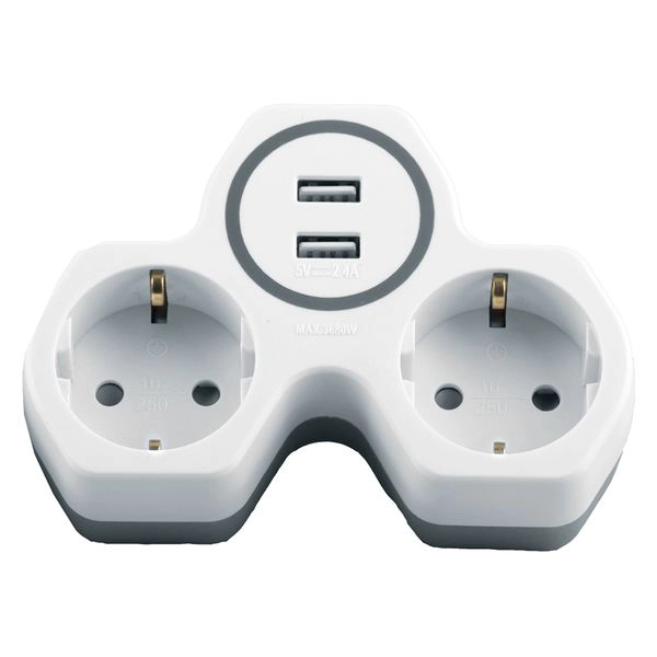 Тройник 2-м с з/к 250V, 16А, и 2 USB (белый/серый) ADP16-14-20 32872 в каталоге ЮгКабель