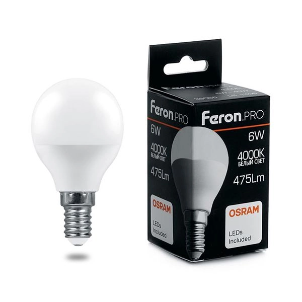 Лампа светодиод. LED  6W 4000К 475Лм Е14 30т.ч. G45 (81х45) (аналог 40W) шар LB-1406 OSRAM LED 38066 Лампа светодиод. LED  6W 4000К 475Лм Е14 30т.ч. G45 (81х45) (аналог 40W) шар LB-1406 OSRAM LED 38066 в каталоге ЮгКабель