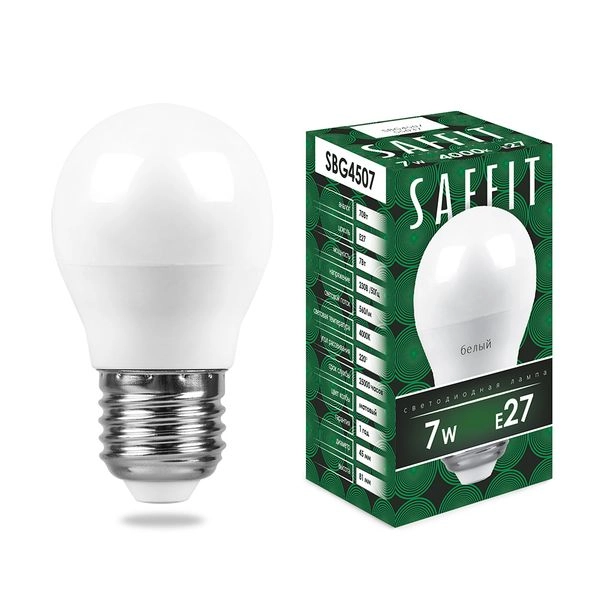 Лампа светодиод. LED  7W 4000К 560Лм Е27 30т.ч. G45 (81х45) (аналог 60W) шар SBG4507 55037 Лампа светодиод. LED  7W 4000К 560Лм Е27 30т.ч. G45 (81х45) (аналог 60W) шар SBG4507 55037 в каталоге ЮгКабель