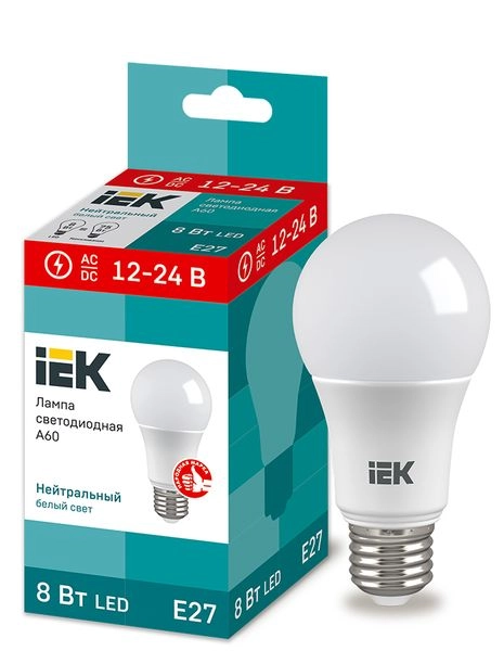 Лампа светодиод. LED 8W 4000К 760 лм E27 30т.ч. A60 12-24V (110х60) (AC/DC) LLE-A60-08-12-24-40-E27 Лампа светодиод. LED 8W 4000К 760 лм E27 30т.ч. A60 12-24V (110х60) (AC/DC) LLE-A60-08-12-24-40-E27 в каталоге ЮгКабель