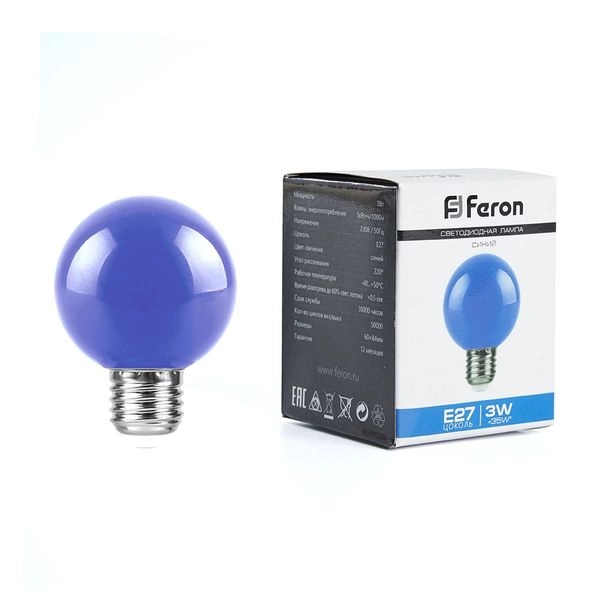 Лампа светодиод. LED   3W 220В Е27 G60 (84х60) матовый шар (синий) (для гирлянд) LB-371 25906 Лампа светодиод. LED   3W 220В Е27 G60 (84х60) матовый шар (синий) (для гирлянд) LB-371 25906 в каталоге ЮгКабель