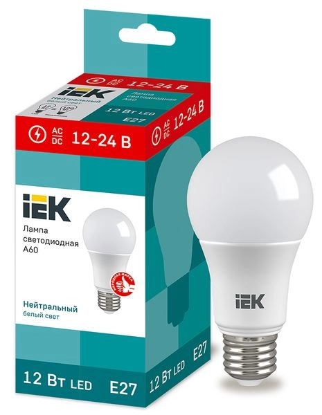 Лампа светодиод. LED 12W 4000К 1140 лм E27 30т.ч. A60 12-24V (118х60) (AC/DC) LLE-A60-12-12-24-40-E27 Лампа светодиод. LED 12W 4000К 1140 лм E27 30т.ч. A60 12-24V (118х60) (AC/DC) LLE-A60-12-12-24-40-E27 в каталоге ЮгКабель